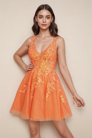 A Line Glitter Orange Homecoming Dress Party Dress with Sequins
