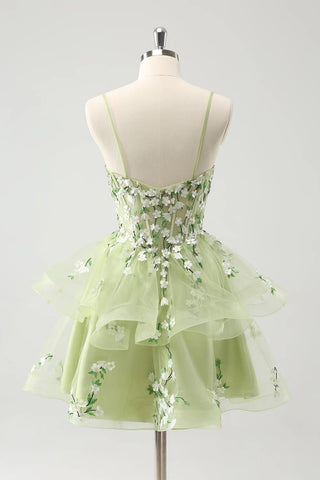A Line Light Green Corset Short Homecoming Dress with 3D Flowers