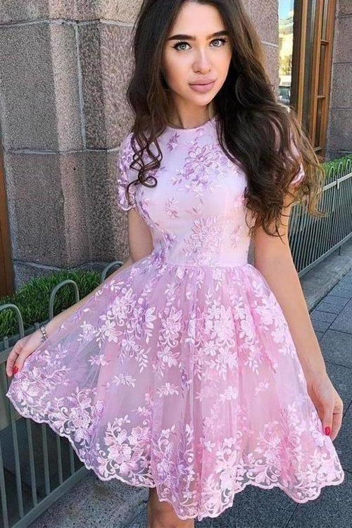 Kurzes, schulterfreies A-Linien-Spitzen-Ballkleid/Heimkehrkleid