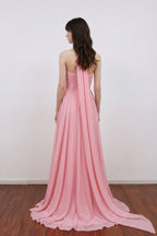 A Line Sweetheart Neck Scarf Long Chiffon Pink Bridesmaid Dress