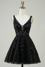 Glitzerndes A-Linien-Heimkehrkleid Partykleid mit Pailletten