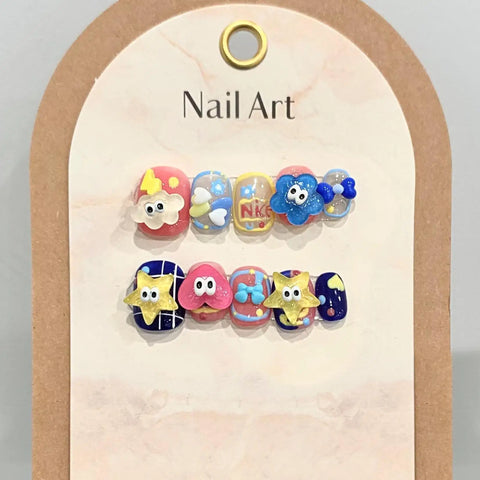 Short Round Small Eyes Pure Hand Painted Wear Nails Removable Nail Art False Nails