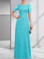 A-Linien-Kleid aus Chiffon mit Pailletten und Rundhalsausschnitt, bodenlang, für die Mutter der Braut