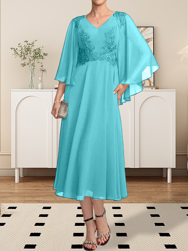 Vestido de gasa con encaje y escote en V, largo hasta la rodilla, para madre de la novia, con lentejuelas y abalorios
