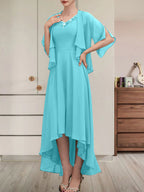 A-Linien-Kleid aus Chiffon mit V-Ausschnitt, asymmetrischem Muster und Perlen- und Paillettenbesatz für die Mutter der Braut
