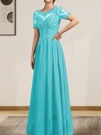 Vestido de gasa con encaje y lentejuelas para madre de la novia, largo hasta el suelo, con escote en A y ilusión