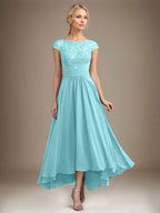 A-Linien-Kleid aus Chiffon mit asymmetrischem, plissiertem Spitzeneinsatz und Illusion-Ausschnitt für die Mutter der Braut 