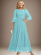 A-Linien-Kleid aus Chiffon mit Rundhalsausschnitt und Schleife, knöchellang, für die Mutter der Braut