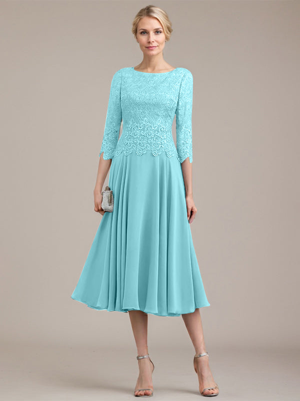 A-Linien-Kleid aus Chiffon mit Rundhalsausschnitt und Teelänge für die Mutter der Braut 