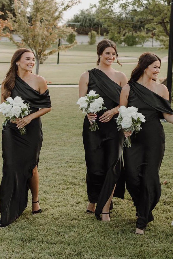 Vestidos de dama de honor con volantes asimétricos, un hombro y abertura