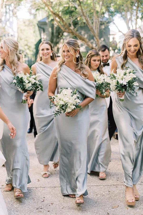Vestidos de dama de honor con volantes asimétricos, un hombro y abertura
