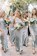 Vestidos de dama de honor con volantes asimétricos, un hombro y abertura