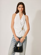 Crisscross Neckline Metal Detail Sleeveless Blouse