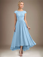 A-Linien-Kleid aus Chiffon mit asymmetrischem, plissiertem Spitzeneinsatz und Illusion-Ausschnitt für die Mutter der Braut 