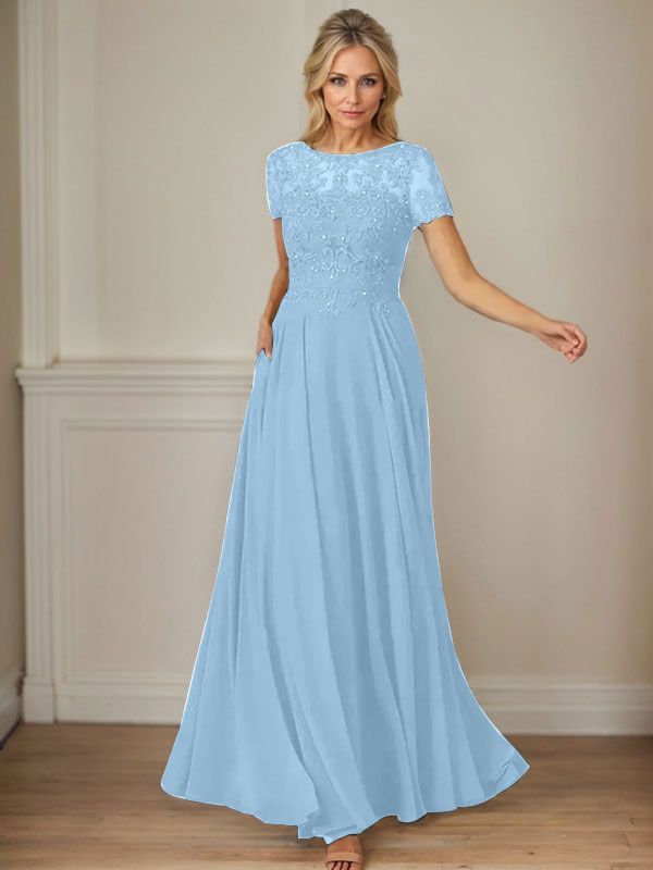Dunkelblaues A-Linien-Pailletten-Chiffonkleid mit U-Boot-Ausschnitt 