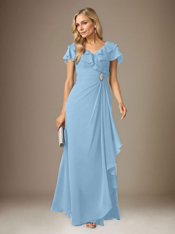 Stormy A-Linien-Chiffonkleid mit V-Ausschnitt und Raffungen 
