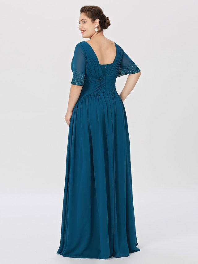 A-Linien-/Prinzessinnen-Kleid mit eckigem Ausschnitt und bodenlang für die Mutter der Braut 