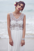 Strandhochzeitskleider A-Linie V-Ausschnitt Kurze Schleppe Sexy Brautkleid