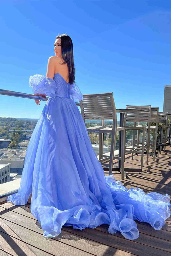 Wunderschönes Tüll A-Linien Ballkleid mit Puffärmeln langes Abendkleid
