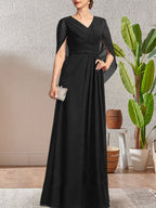 Dunkelblaues, langes A-Linien-Kleid mit V-Ausschnitt für die Mutter der Braut