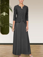 Glitzerndes Spitzen- und Satin-Rockjackenkleid mit offener Jacke