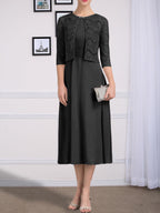 Vestido de gasa para madre de la novia, corte A, escote redondo, largo hasta la rodilla, con pliegues