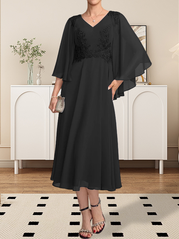 Vestido de gasa con encaje y escote en V, largo hasta la rodilla, para madre de la novia, con lentejuelas y abalorios