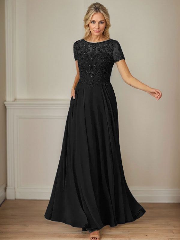 Dunkelblaues A-Linien-Pailletten-Chiffonkleid mit U-Boot-Ausschnitt 