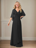 Langes Pailletten-Chiffon-Kleid in A-Linie mit V-Ausschnitt für die Mutter