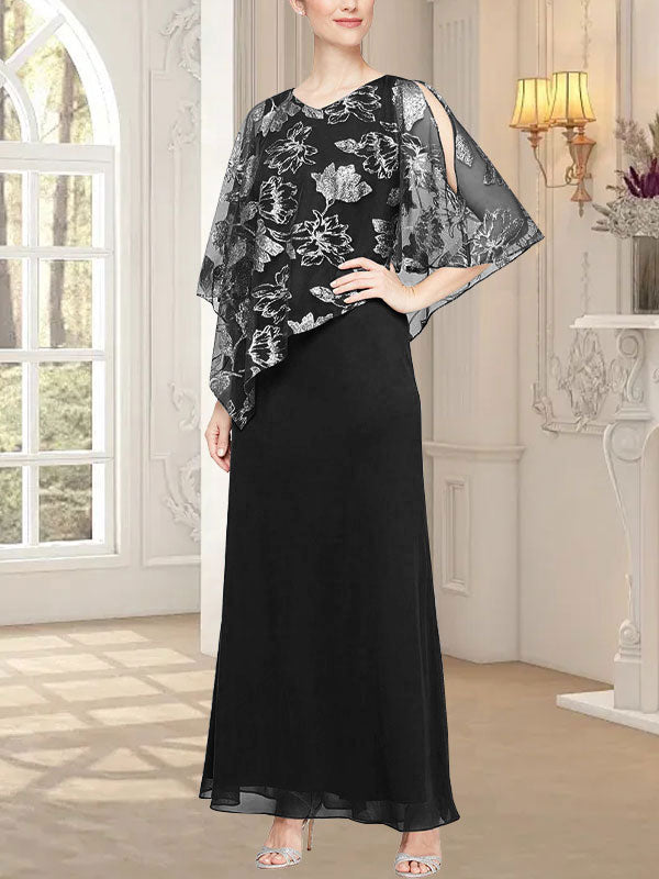 Langes Glitzer-Mesh-Kleid mit neuartigem asymmetrischem Überwurf-Oberteil 