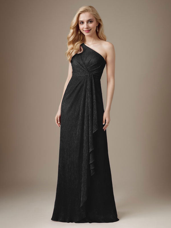 Rubinrotes Etuikleid mit One-Shoulder-Schulter und Metallic-Mesh-Optik, Brautmutterkleid