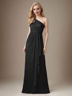 Rubinrotes Etuikleid mit One-Shoulder-Schulter und Metallic-Mesh-Optik, Brautmutterkleid
