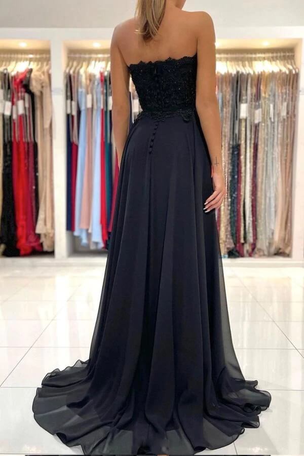 Chiffon Lace A-line Sweetheart Long Prom Dresses, Evening Gowns