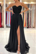 Chiffon Lace A-line Sweetheart Long Prom Dresses, Evening Gowns