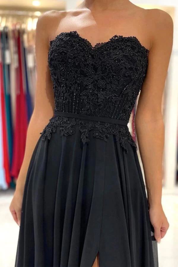 Chiffon Lace A-line Sweetheart Long Prom Dresses, Evening Gowns