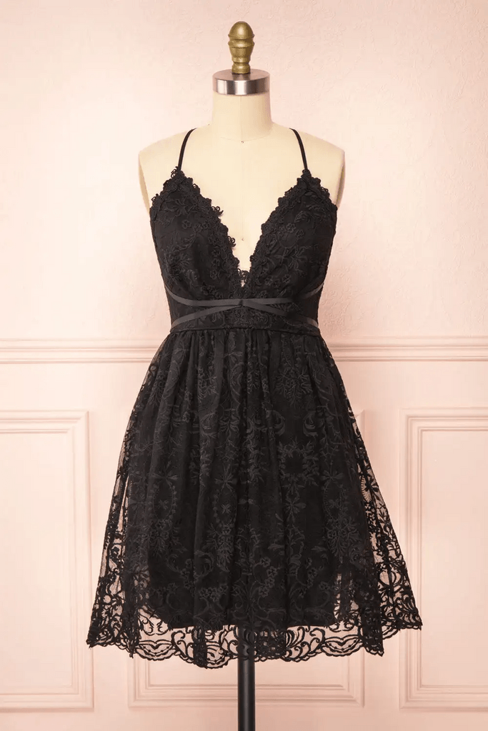 Lace Straps A-line Short Party Dress Lace Homecoming Dresses