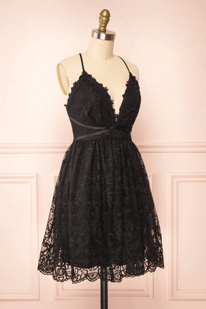 Lace Straps A-line Short Party Dress Lace Homecoming Dresses