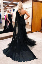 Vestidos largos de fiesta de sirena de encaje con un hombro, vestido de noche
