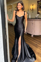 Satin Spaghetti Straps Mermaid Prom Dresses With TrainParty Dress