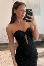 Vestidos largos de fiesta de tul, sirena, encaje, apliques, escote corazón, ojo de cerradura