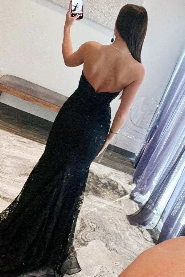 Vestidos largos de fiesta de tul, sirena, encaje, apliques, escote corazón, ojo de cerradura