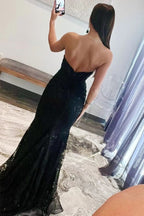 Vestidos largos de fiesta de tul, sirena, encaje, apliques, escote corazón, ojo de cerradura