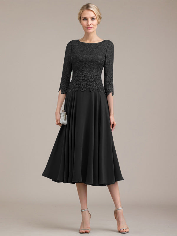 Vestido de gasa con encaje y escote redondo hasta la rodilla para madre de la novia 