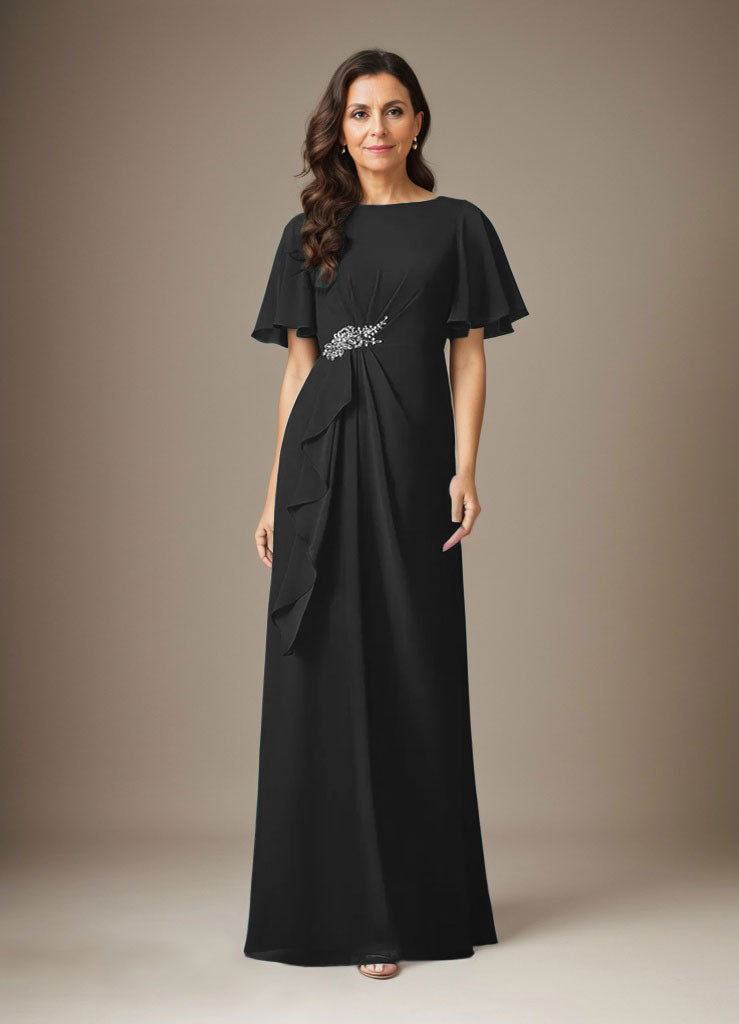 Vestido de gasa con cuentas en azul marino oscuro