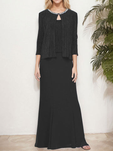 Vestido de dos piezas con efecto metalizado y chaqueta