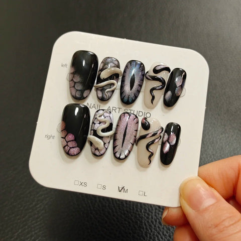 Hot SaleHalloween Black Snake NailHandmade Artificial Gel Nail Press-On Nails