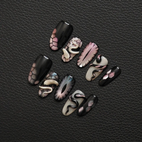 Hot SaleHalloween Black Snake NailHandmade Artificial Gel Nail Press-On Nails