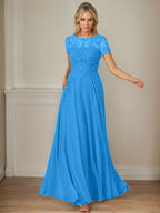 Dunkelblaues A-Linien-Pailletten-Chiffonkleid mit U-Boot-Ausschnitt 