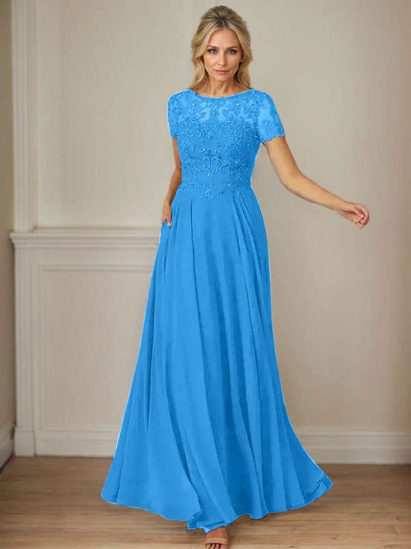 Dunkelblaues A-Linien-Pailletten-Chiffonkleid mit U-Boot-Ausschnitt 