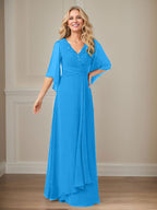 Langes Pailletten-Chiffon-Kleid in A-Linie mit V-Ausschnitt für die Mutter